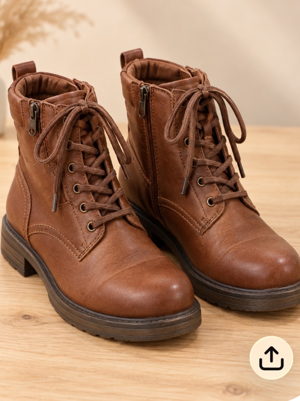 Lace-Up Brown Women's Ankle Boots with Side Zip